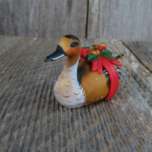 Vintage Duck Ornament Fulvous Whistling Red Bow Bird Christmas Yellow Decoy Hong Kong - At Grandma's Table