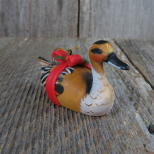 Load image into Gallery viewer, Vintage Duck Ornament Fulvous Whistling Red Bow Bird Christmas Yellow Decoy Hong Kong - At Grandma&#39;s Table