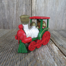Load image into Gallery viewer, Vintage Teddy Bear Conductor in Train Christmas Ornament Plastic Red White Green - At Grandma&#39;s Table