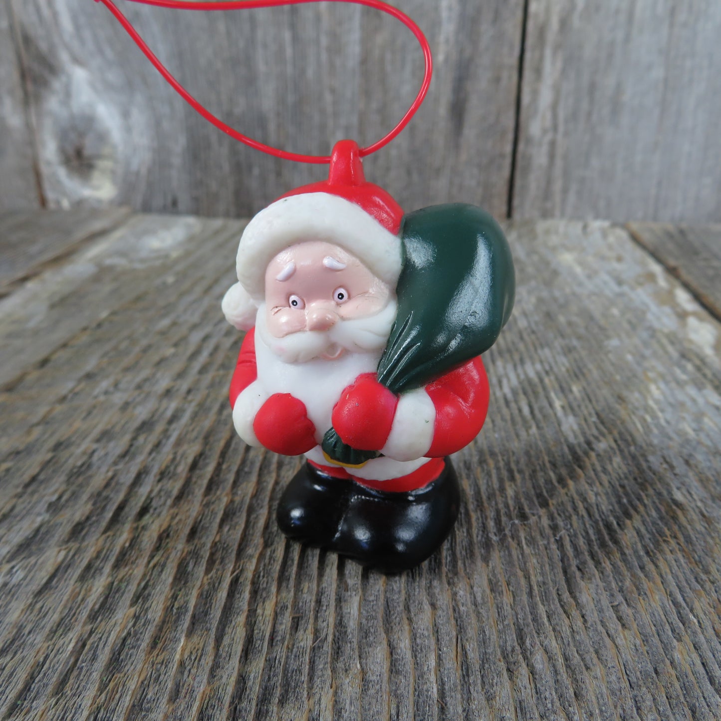 Vintage Santa Claus with Sack Ornament Figurine Plastic Green Bag Christmas Village - At Grandma's Table