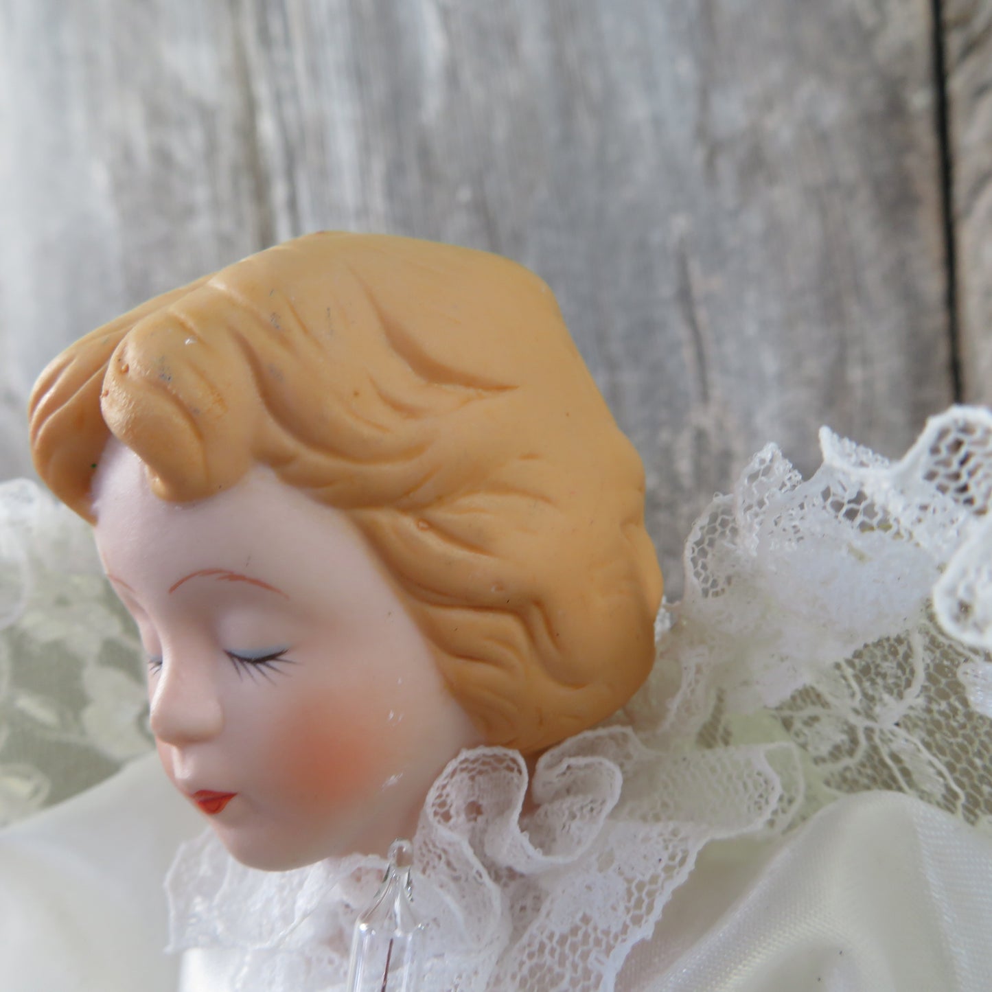 Vintage Angel Christmas Tree Topper Lighted Eyes Closed Porcelain White Cream Ceramic Figurine Bisque - At Grandma's Table