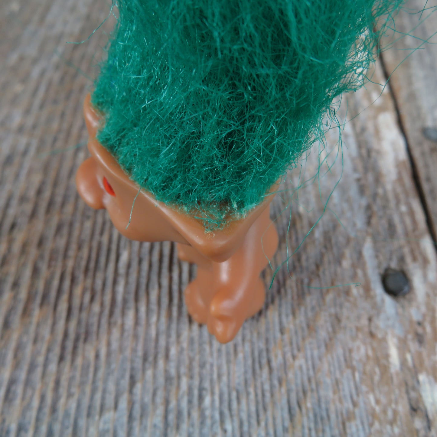 Vintage Troll Doll Orange Eyes and Star Belly Button Teal Green Hair Ace Novelty - At Grandma's Table