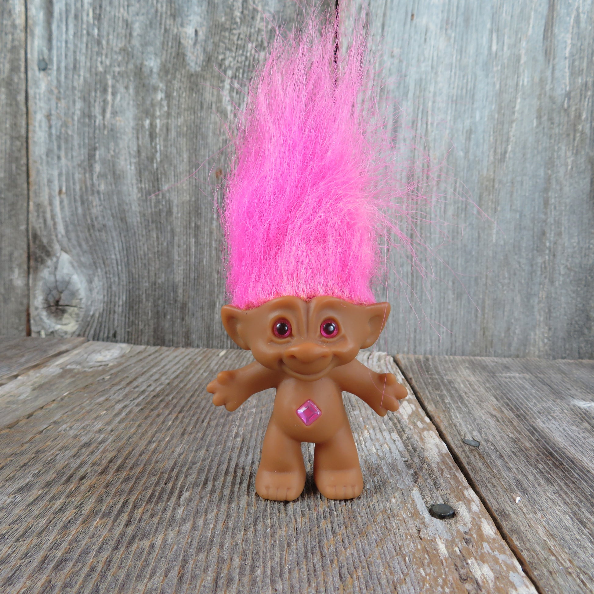 Vintage Troll Doll Pink Eyes Hair and Diamond Belly Button Ace Novelty - At Grandma's Table