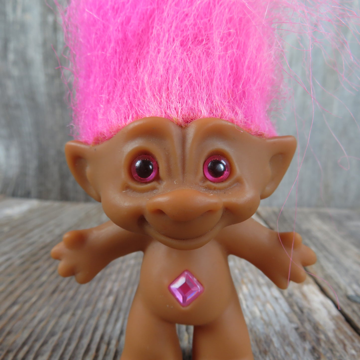 Vintage Troll Doll Pink Eyes Hair and Diamond Belly Button Ace Novelty - At Grandma's Table