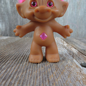 Vintage Troll Doll Pink Eyes Hair and Diamond Belly Button Ace Novelty - At Grandma's Table