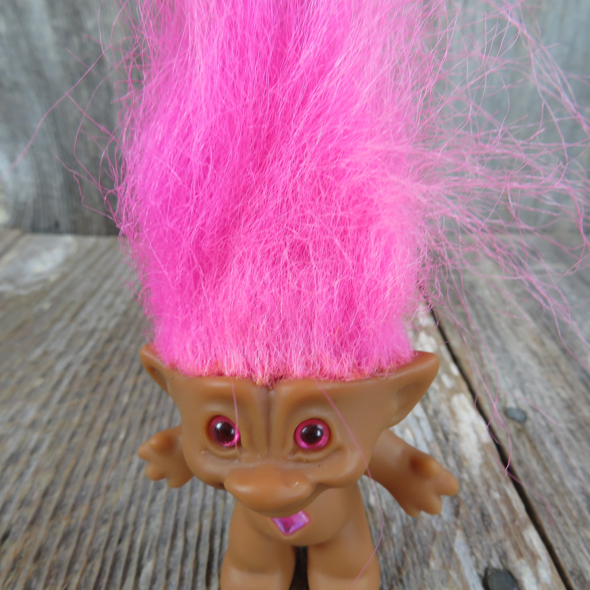 Vintage Troll Doll Pink Eyes Hair and Diamond Belly Button Ace Novelty - At Grandma's Table