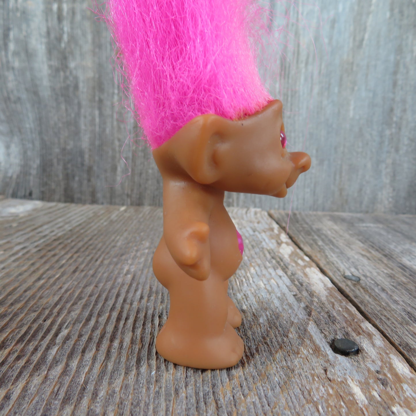 Vintage Troll Doll Pink Eyes Hair and Diamond Belly Button Ace Novelty - At Grandma's Table