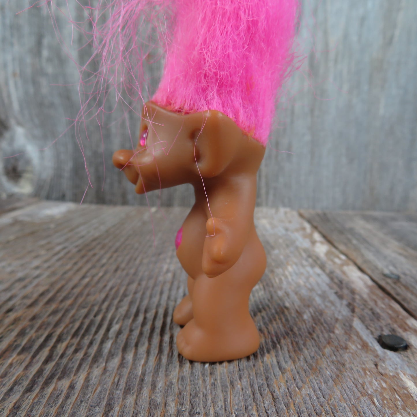 Vintage Troll Doll Pink Eyes Hair and Diamond Belly Button Ace Novelty - At Grandma's Table