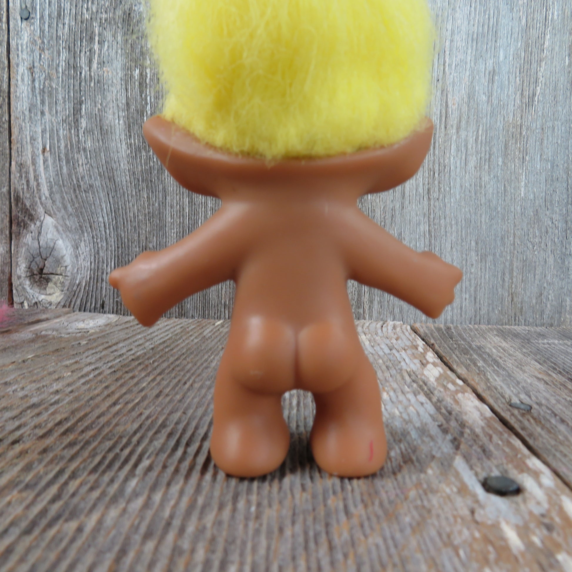 Vintage Troll Doll Yellow Hair and Jewel Belly Button Green Eyes Ace Novelty - At Grandma's Table
