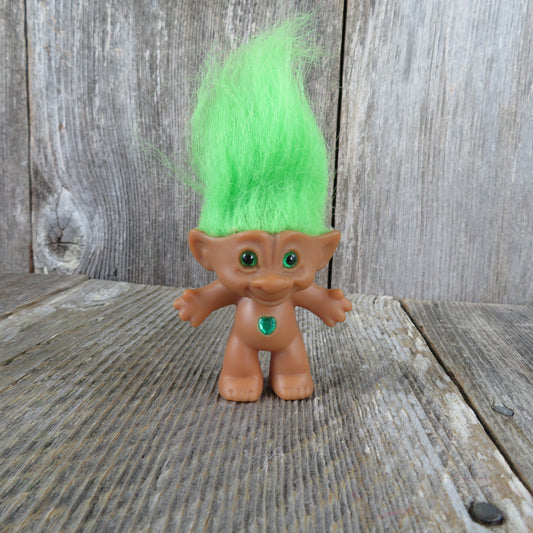 Vintage Troll Doll Green Heart Jewel Belly Button Ace Novelty Lime Green - At Grandma's Table