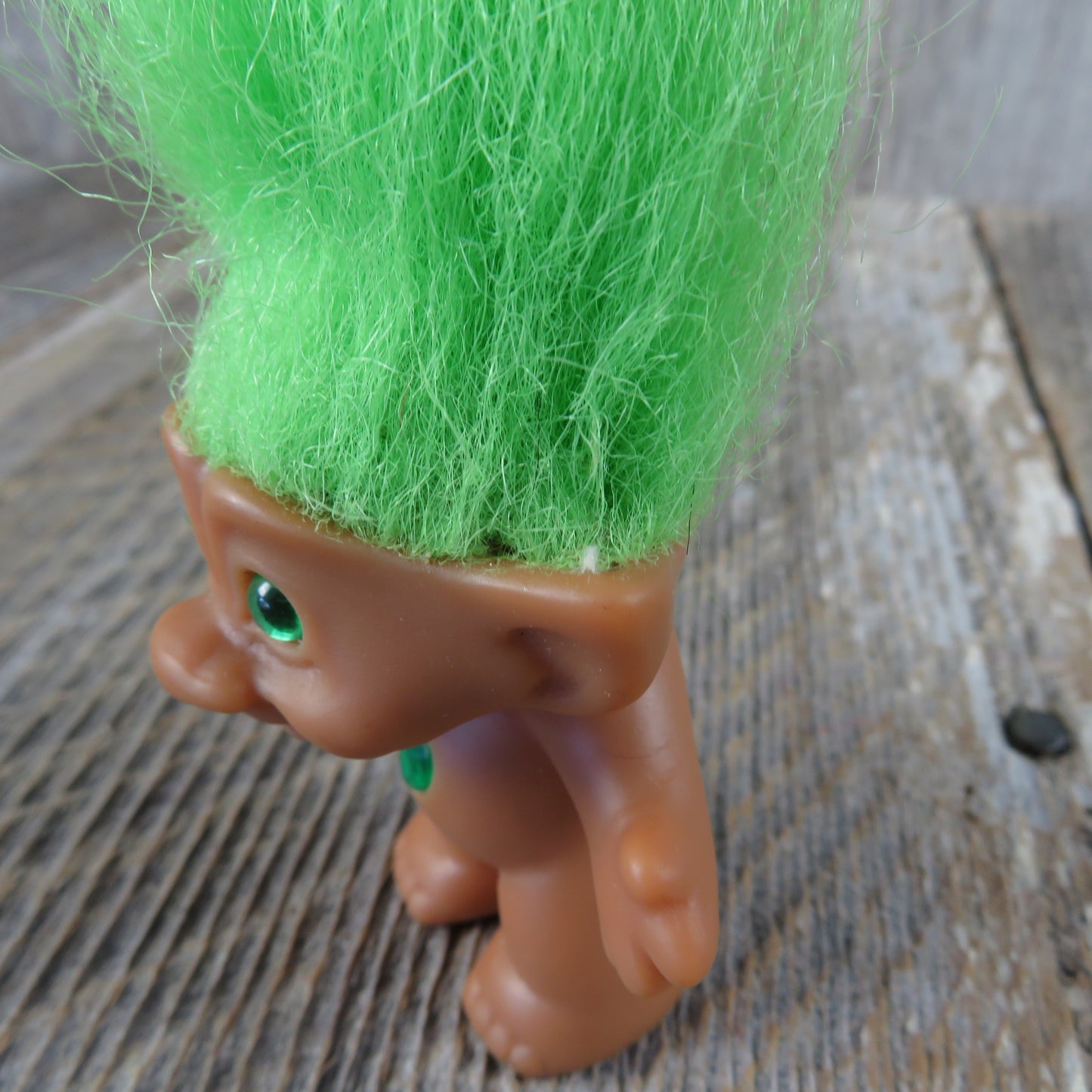Vintage Troll Doll Green Heart Jewel Belly Button Ace Novelty Lime Green - At Grandma's Table