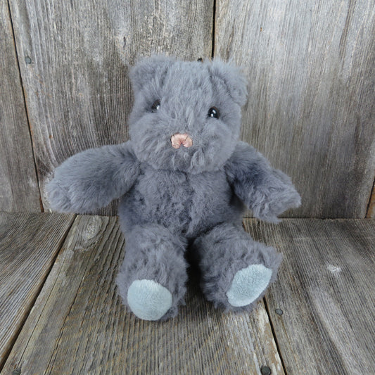 Vintage Teddy Bear Plush Fuzzy Stuffed Animal Grey Stitched Pink Nose Gray Blue Feet Mouse TB Trading