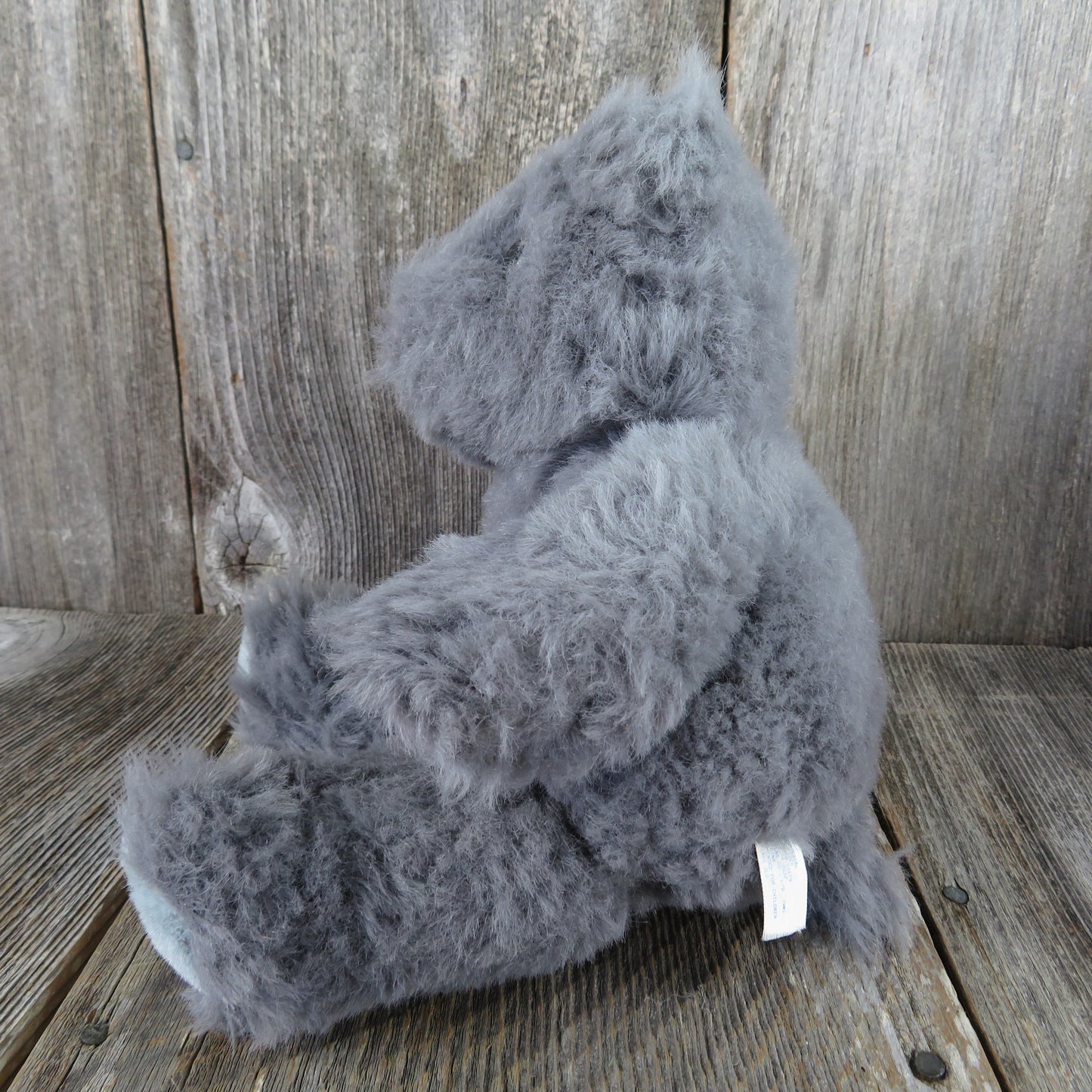 Vintage Teddy Bear Plush Fuzzy Stuffed Animal Grey Stitched Pink Nose Gray Blue Feet Mouse TB Trading