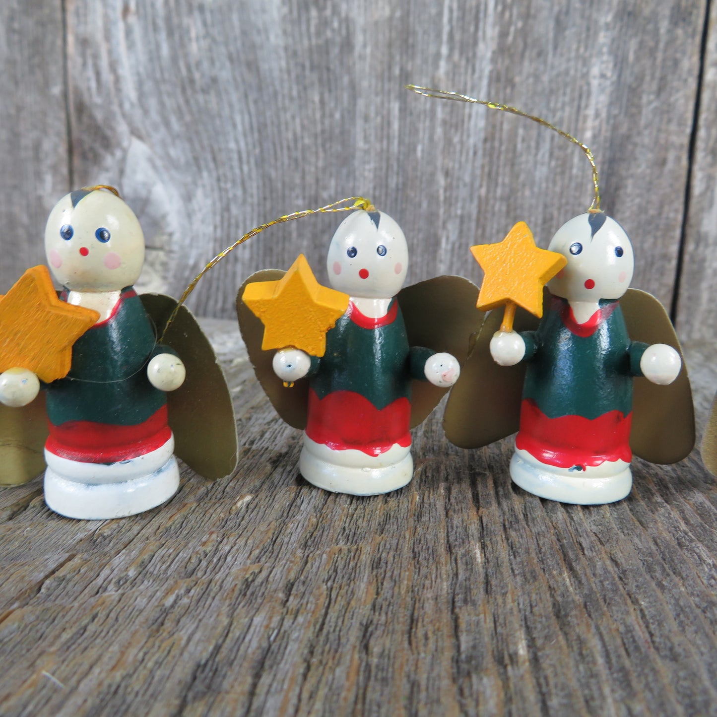 Vintage Wood Angel Ornament Set Lot Christmas Wooden Cardboard Wings Stars Craft - At Grandma's Table