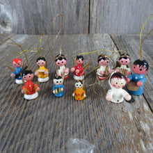 Load image into Gallery viewer, Vintage Wood Angel Ornament Set Lot Christmas Blue Yellow Red Wooden Cardboard Wings Instruments Craft - At Grandma&#39;s Table