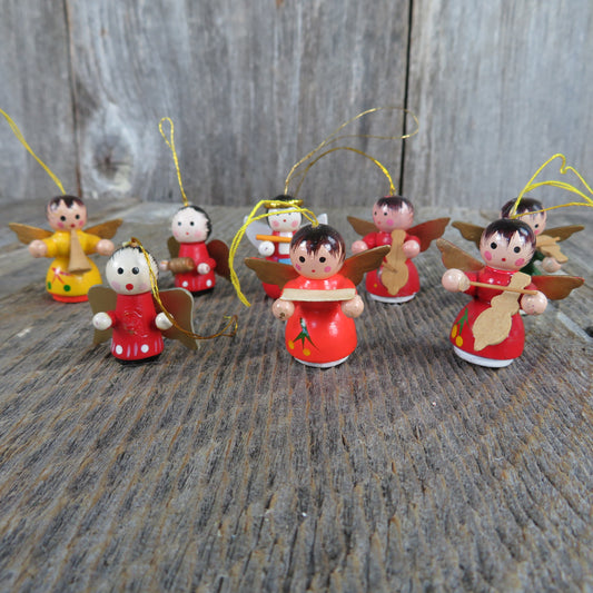Vintage Wood Angel Ornament Set Lot Christmas Wooden Cardboard Wings Instruments Craft - At Grandma's Table