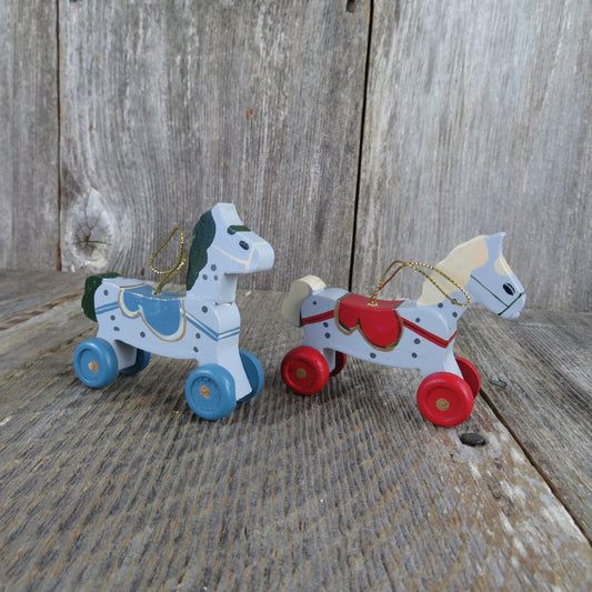 Vintage Wooden Horse with Wheels Ornament Christmas Set Pony Rocking Rolling Child's Toy Ride on Pony - At Grandma's Table