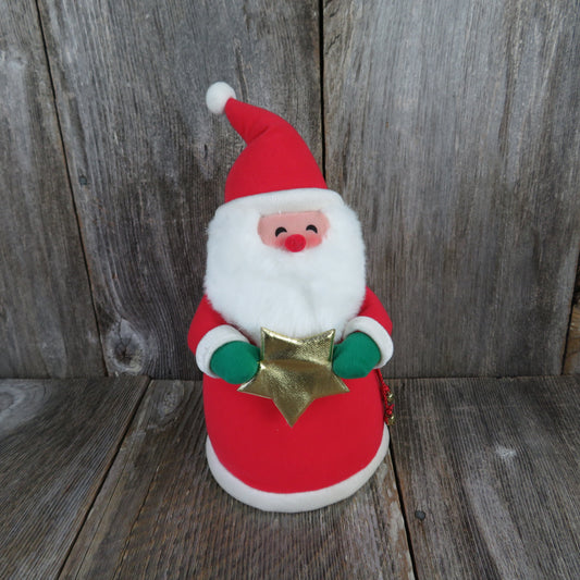 Vintage Santa Claus Christmas Tree Topper Plush Stuffed Hallmark Soft 1990s Red Bells - At Grandma's Table