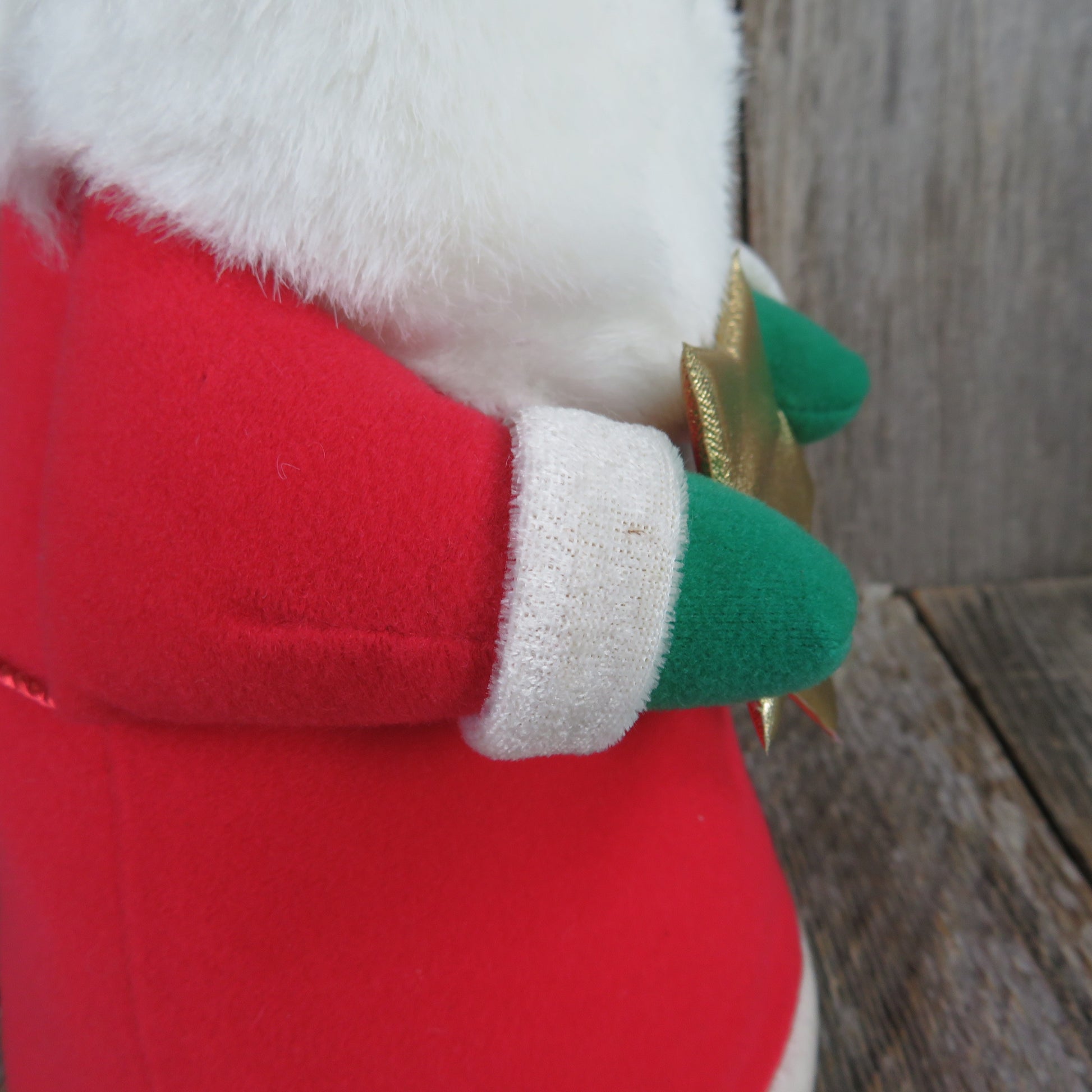 Vintage Santa Claus Christmas Tree Topper Plush Stuffed Hallmark Soft 1990s Red Bells - At Grandma's Table