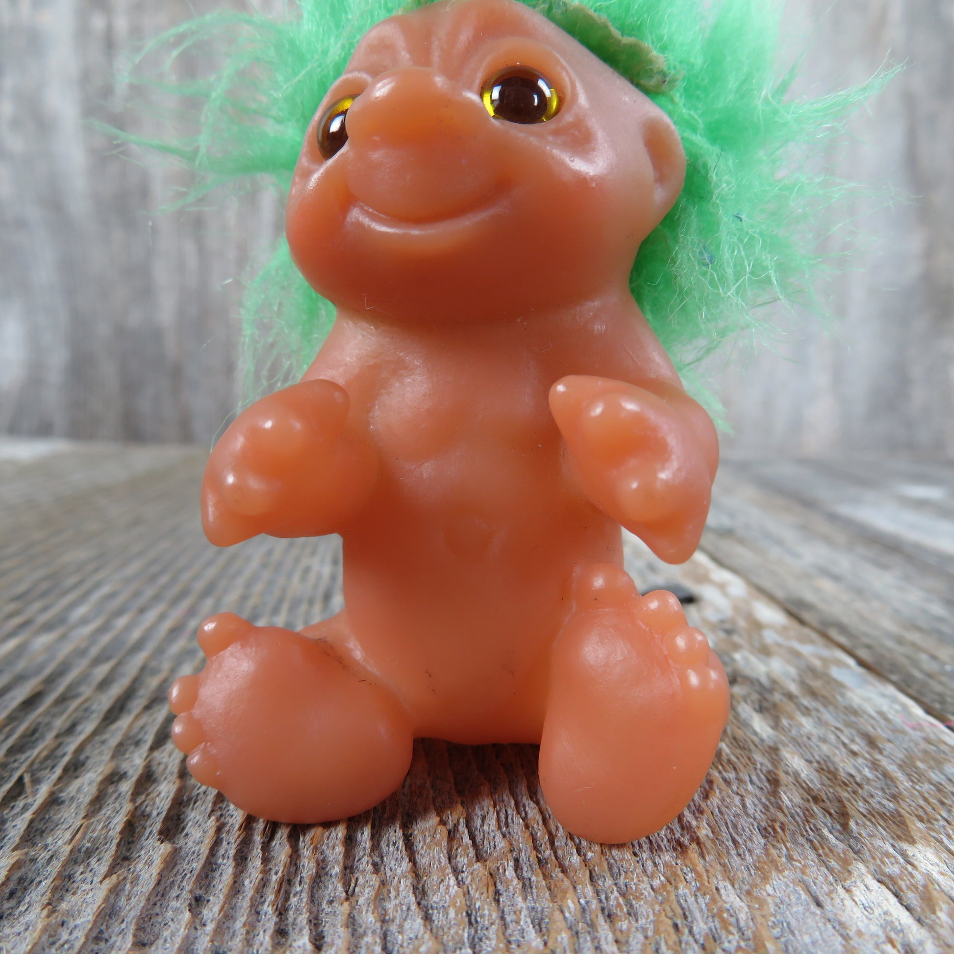 Vintage Baby Troll Doll Green Hair Infant Dam Norfin Naked 2.5 inches 1985 - At Grandma's Table