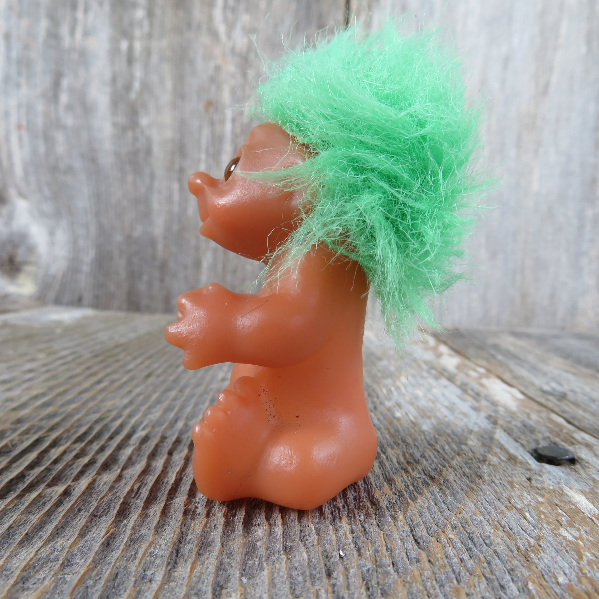 Vintage Baby Troll Doll Green Hair Infant Dam Norfin Naked 2.5 inches 1985 - At Grandma's Table