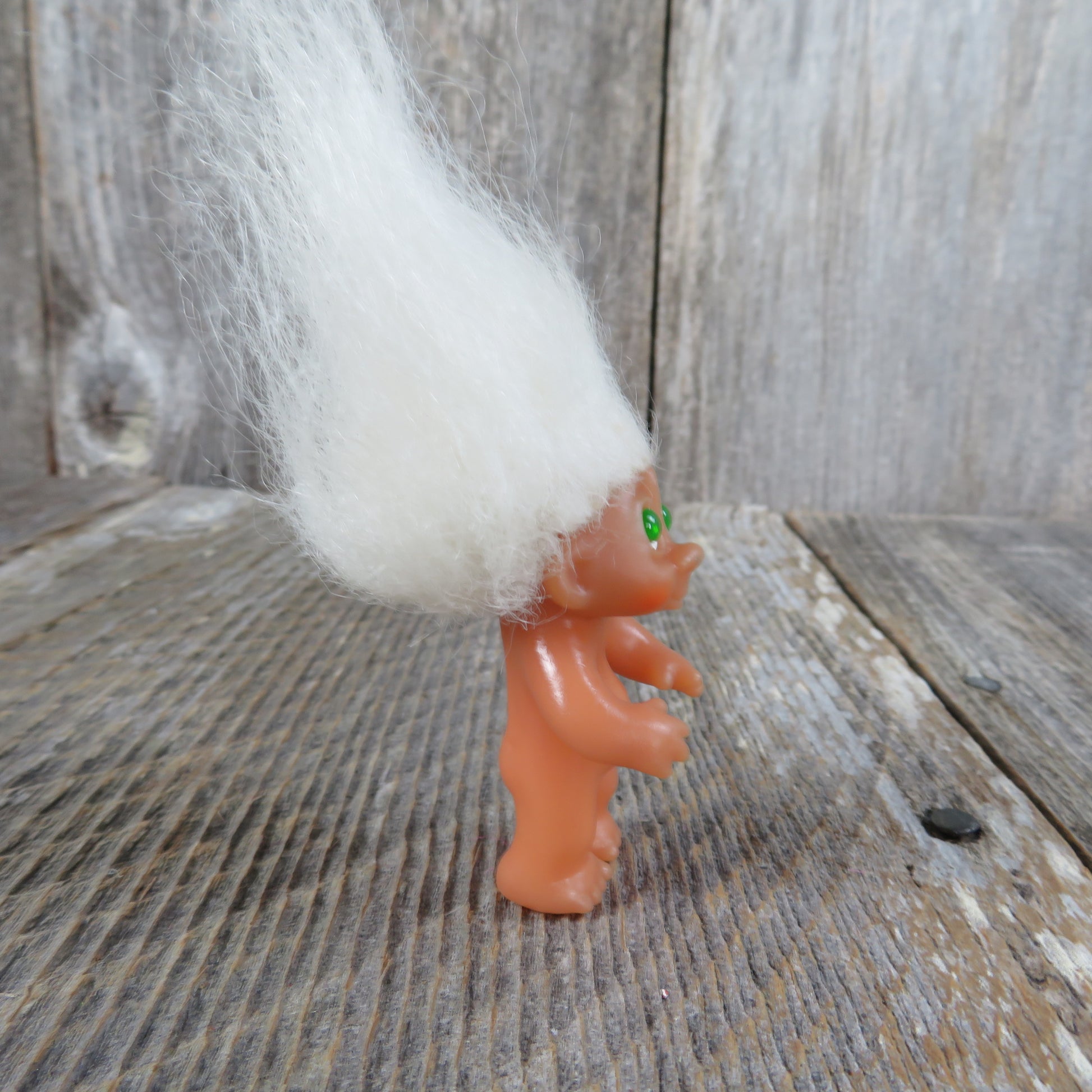 Vintage Baby Troll Doll White Hair Toddler Green Eyes Dam Norfin Naked 2.5 inches 1983 - At Grandma's Table