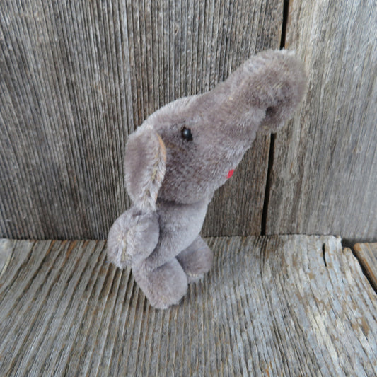 Vintage Elephant Plush Pure Wool Standing Grey Glass Eyes Stuffed Animal Hard Stuffed Mini Gray - At Grandma's Table