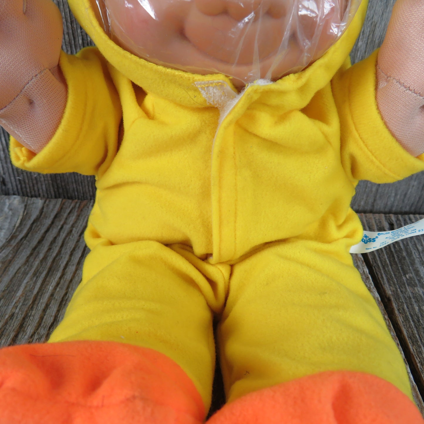 Vintage Troll in Duck Suit Doll Plush Yellow Orange Hair Blue Eyes Russ Berrie Stuffed Animal
