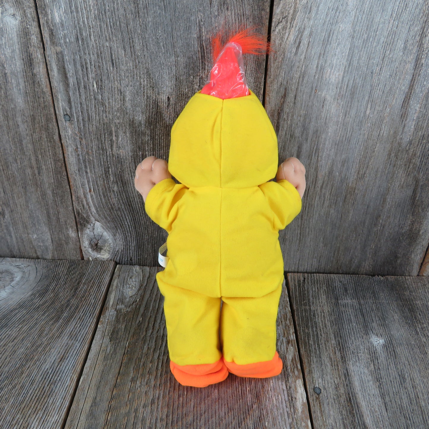 Vintage Troll in Duck Suit Doll Plush Yellow Orange Hair Blue Eyes Russ Berrie Stuffed Animal