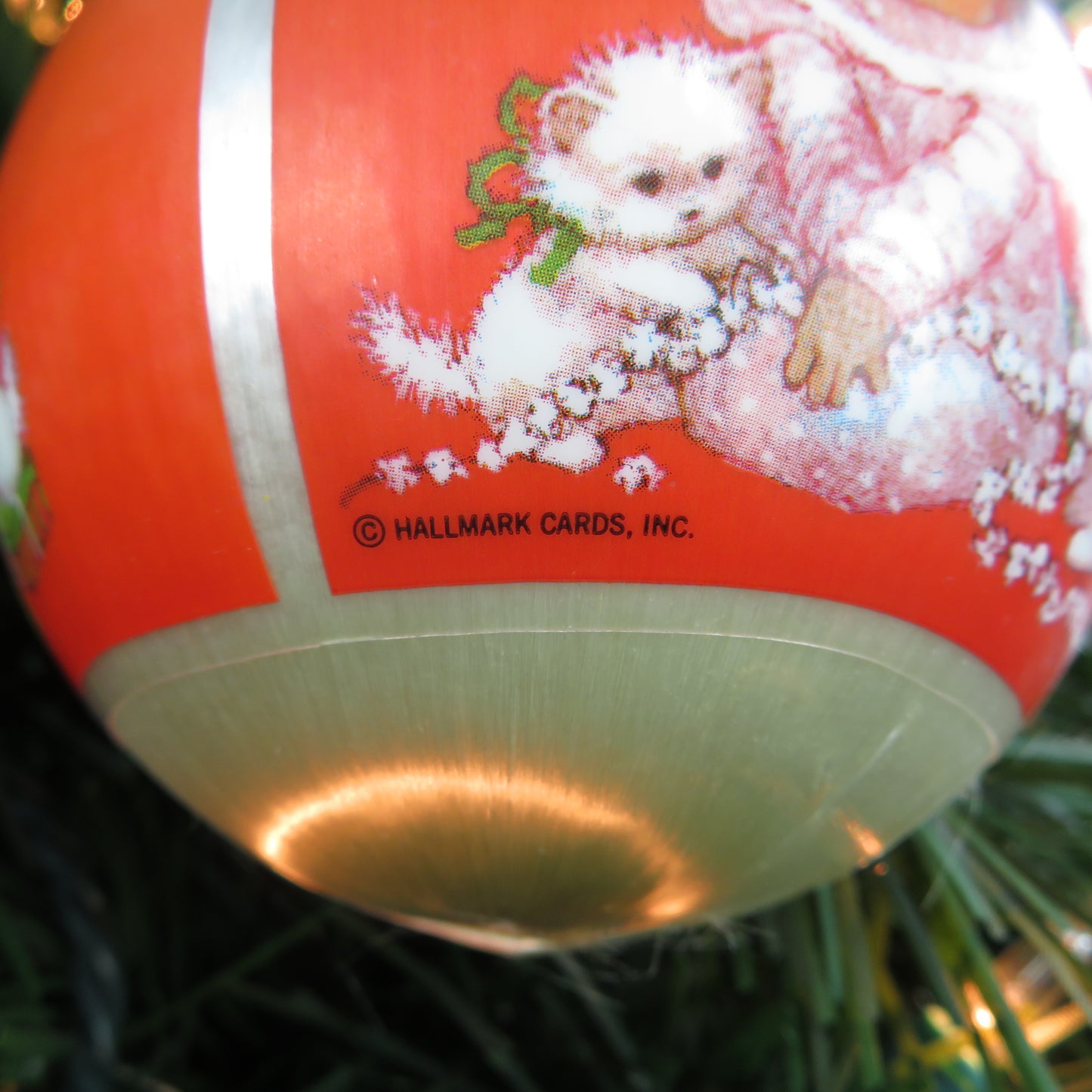 Vintage Granddaughter Wrapped Satin Ball Ornament  Hallmark Orange Cats 1978 - At Grandma's Table