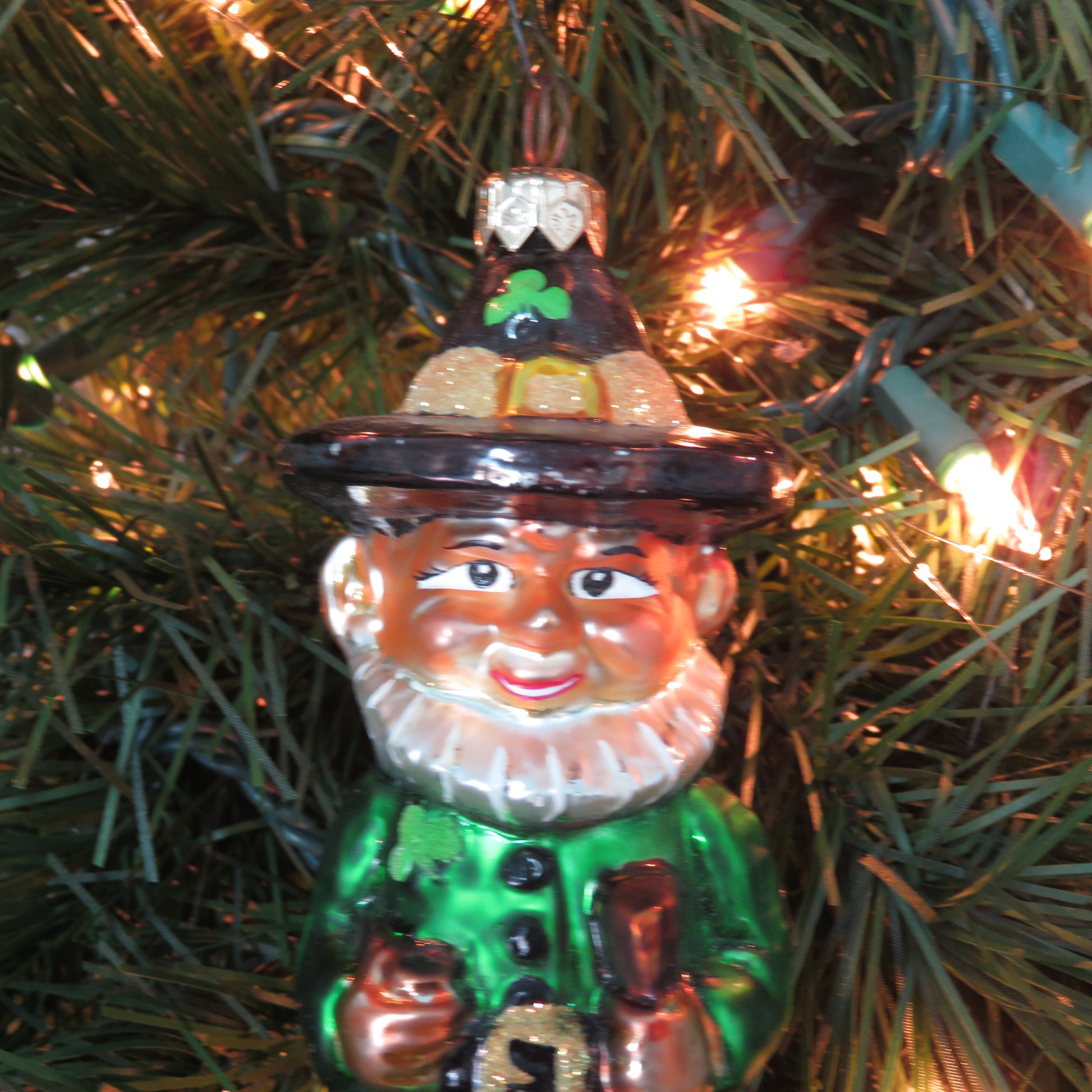 Vintage Leprechaun Glass Ornament Christopher Radko Tall N Stout O'leary St Patrick's Day Little Gems Green Christmas 2000 - At Grandma's Table