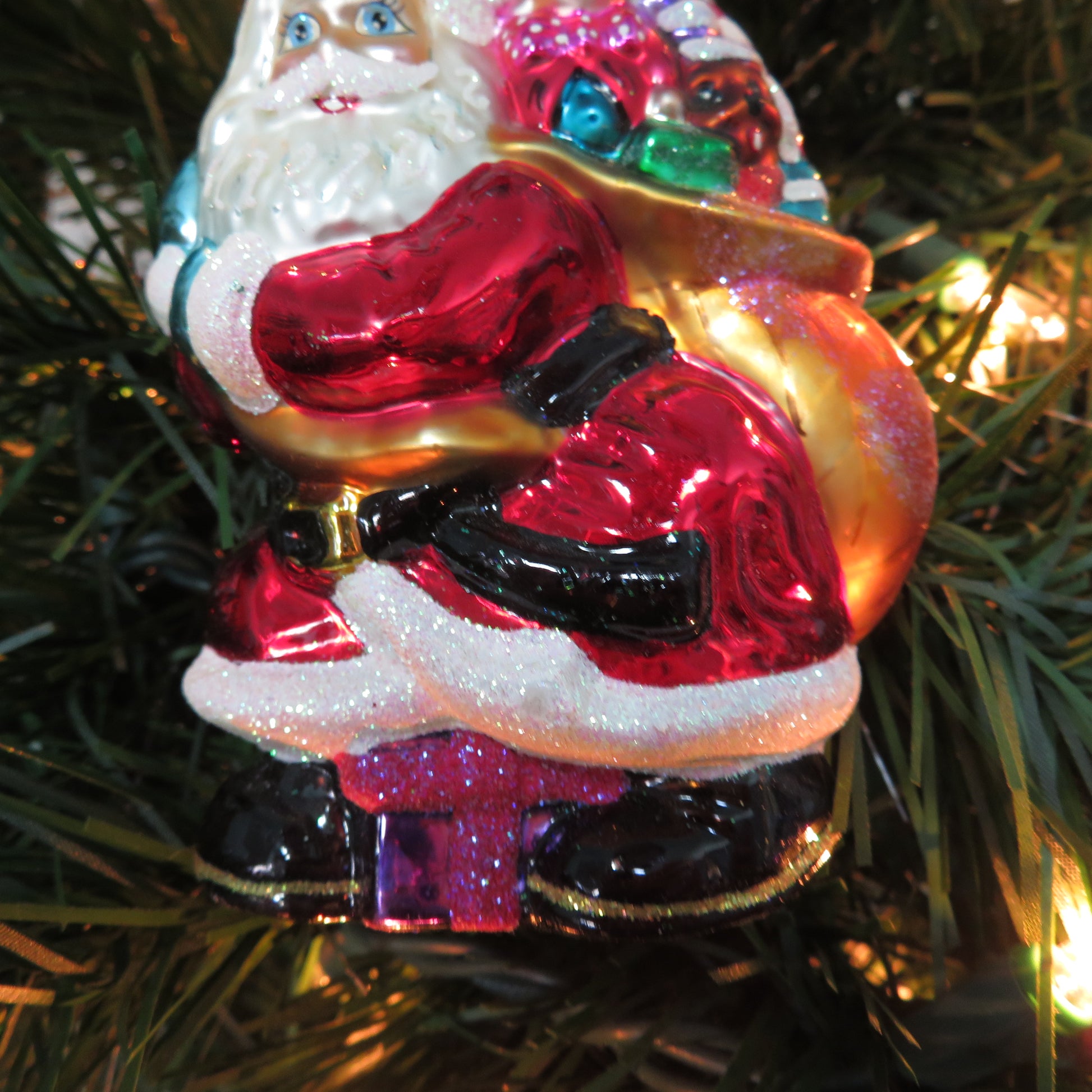 Vintage Santa with Sack Glass Ornament Christopher Radko Little Big Nick Poland 2000 - At Grandma's Table