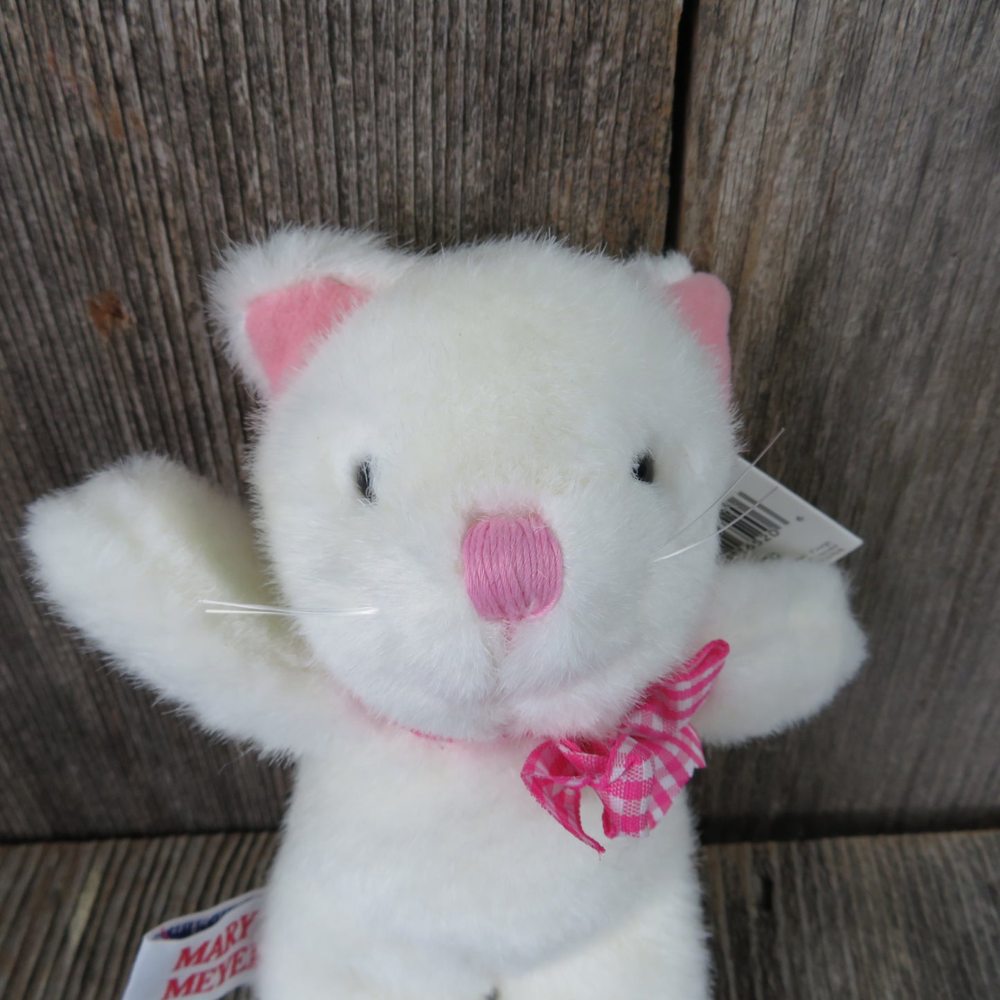 Vintage Cat Kitty Finger Puppet Plush Kitten Mary Meyer Pink Bow Stuffed Animal Tippy Toes 1994