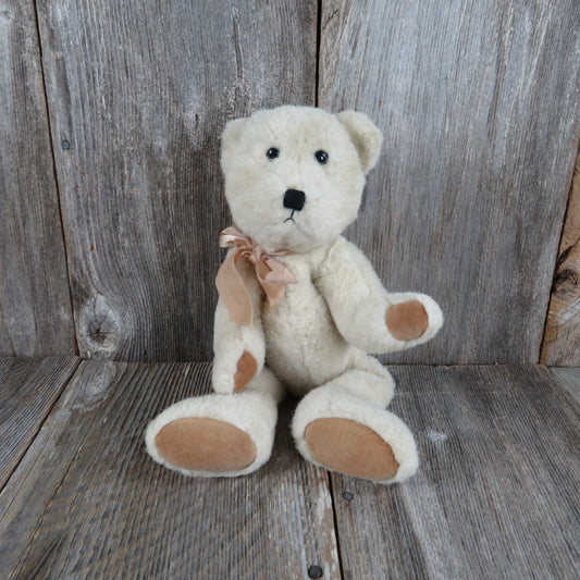 Vintage Teddy Bear Plush Jointed Cream Off White Boyd's Large Beanie Bean Bag Floppy Stuffed Animal