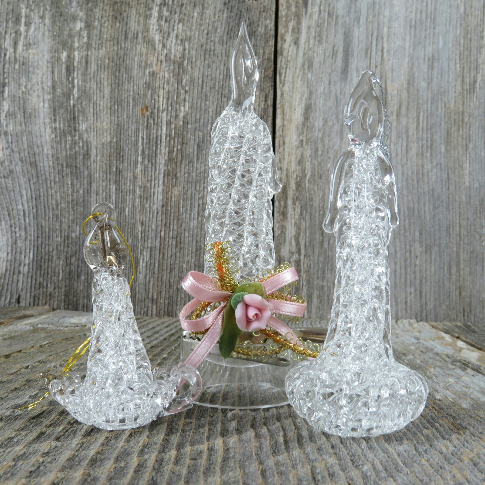 Vintage Candle Spun Glass Ornaments Clear Crystal Christmas Tree Set L ...