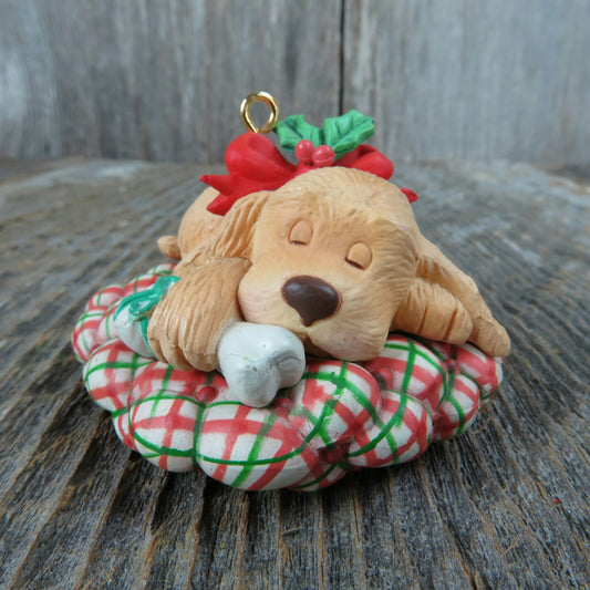 Vintage Puppy Dog Sleeping Christmas Ornament - At Grandma's Table