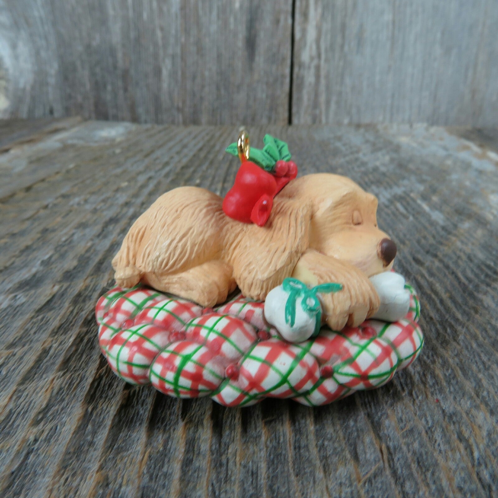 Vintage Puppy Dog Sleeping Christmas Ornament - At Grandma's Table