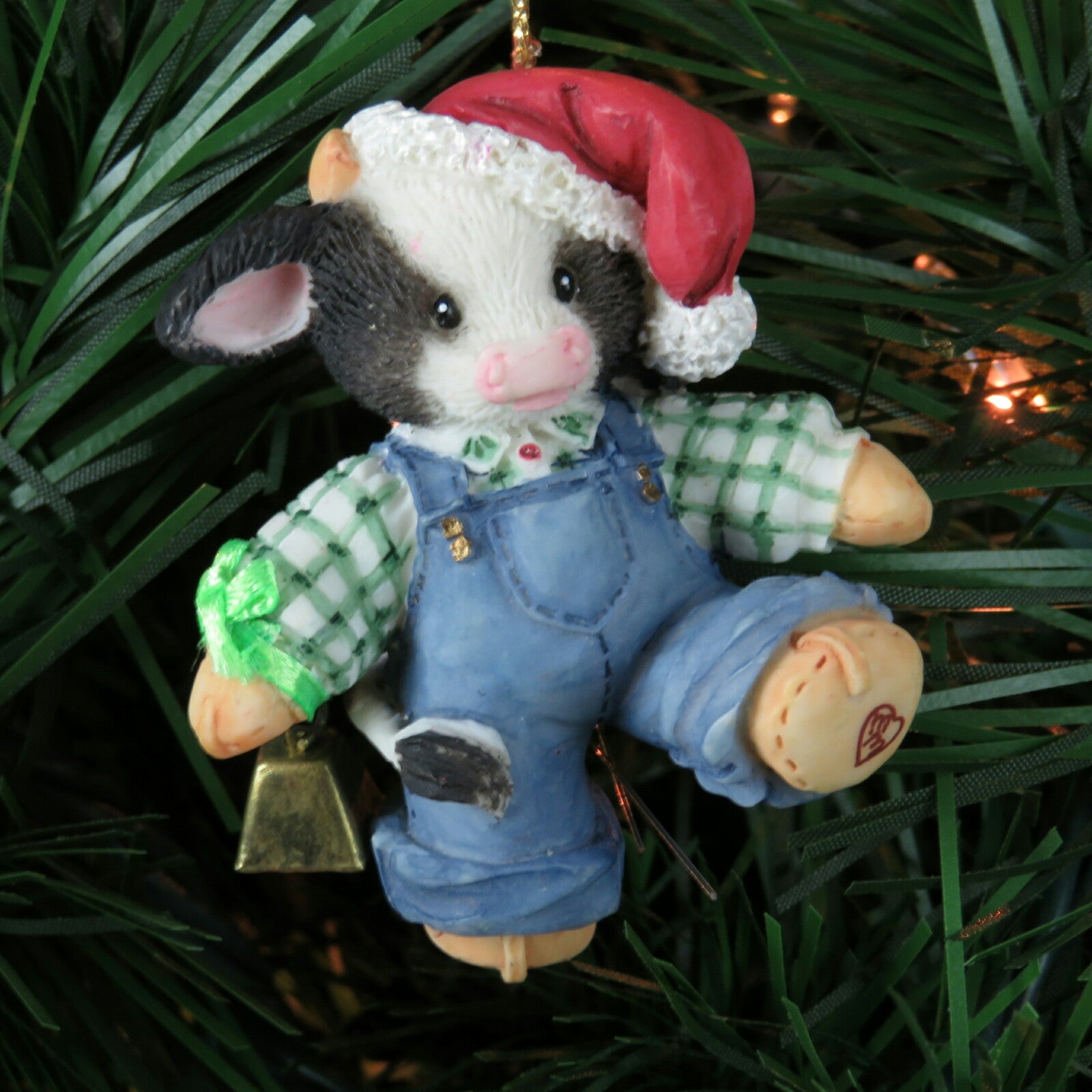 Vintage Cow Bull Santa Claus Ornament Boy Enesco Mary Moos Holstein Christmas Steer - At Grandma's Table