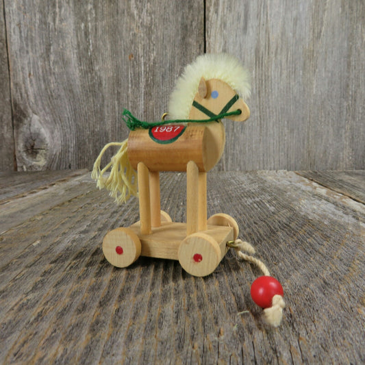 Vintage Wooden Horse Hallmark Keepsake Christmas Tree Ornament 1987 Collector - At Grandma's Table