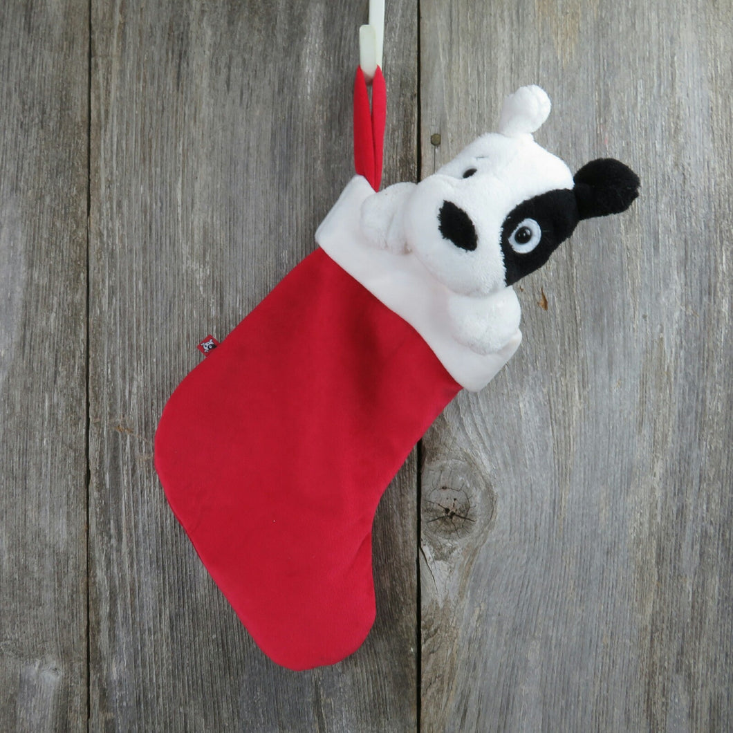 Vintage Dog Plush Stocking Bullseye Mervyn's Christmas Black White Red Spot - At Grandma's Table