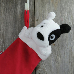 Vintage Dog Plush Stocking Bullseye Mervyn's Christmas Black White Red Spot - At Grandma's Table