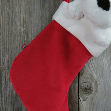 Load image into Gallery viewer, Vintage Dog Plush Stocking Bullseye Mervyn&#39;s Christmas Black White Red Spot - At Grandma&#39;s Table