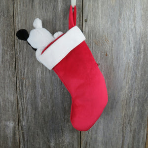 Vintage Dog Plush Stocking Bullseye Mervyn's Christmas Black White Red Spot - At Grandma's Table