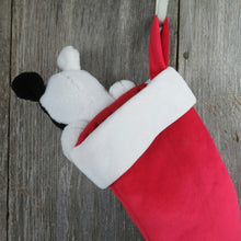 Load image into Gallery viewer, Vintage Dog Plush Stocking Bullseye Mervyn&#39;s Christmas Black White Red Spot - At Grandma&#39;s Table