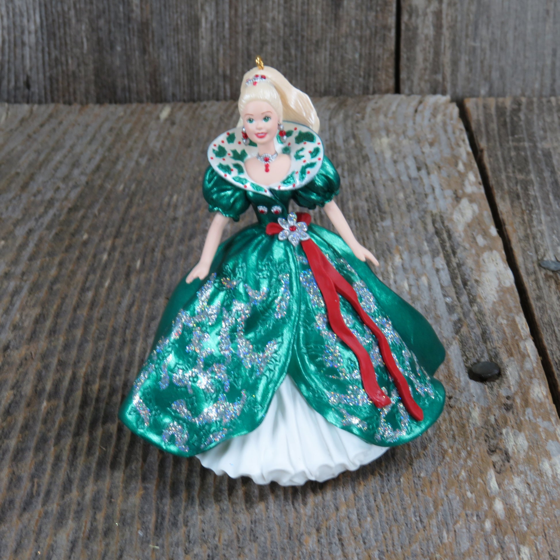 Vintage Holiday Barbie Hallmark Ornament 1995 Green Dress and Blonde H At Grandma's Table Vintage Holiday Barbie Hallmark Ornament 1995 Green Dress and Blonde H At Grandma's Table