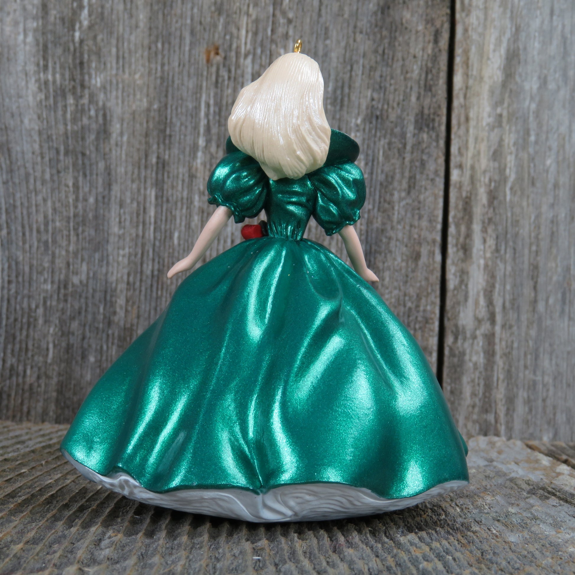 Vintage Holiday Barbie Hallmark Ornament 1995 Green Dress and Blonde Hair Christmas Collector's Series - At Grandma's Table