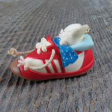 Load image into Gallery viewer, Vintage Sneaker Mouse Hallmark Keepsake Christmas Ornament 1983 Red Shoe Bed - At Grandma&#39;s Table