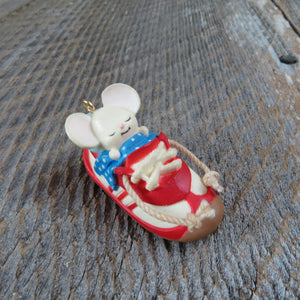 Vintage Sneaker Mouse Hallmark Keepsake Christmas Ornament 1983 Red Shoe Bed - At Grandma's Table