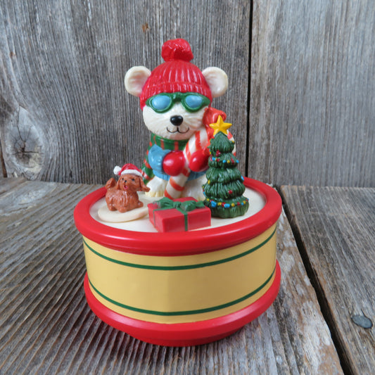 Vintage Christmas Music Box Seymour Mann Motion Musicals 1991 Polar Bear Dog - At Grandma's Table