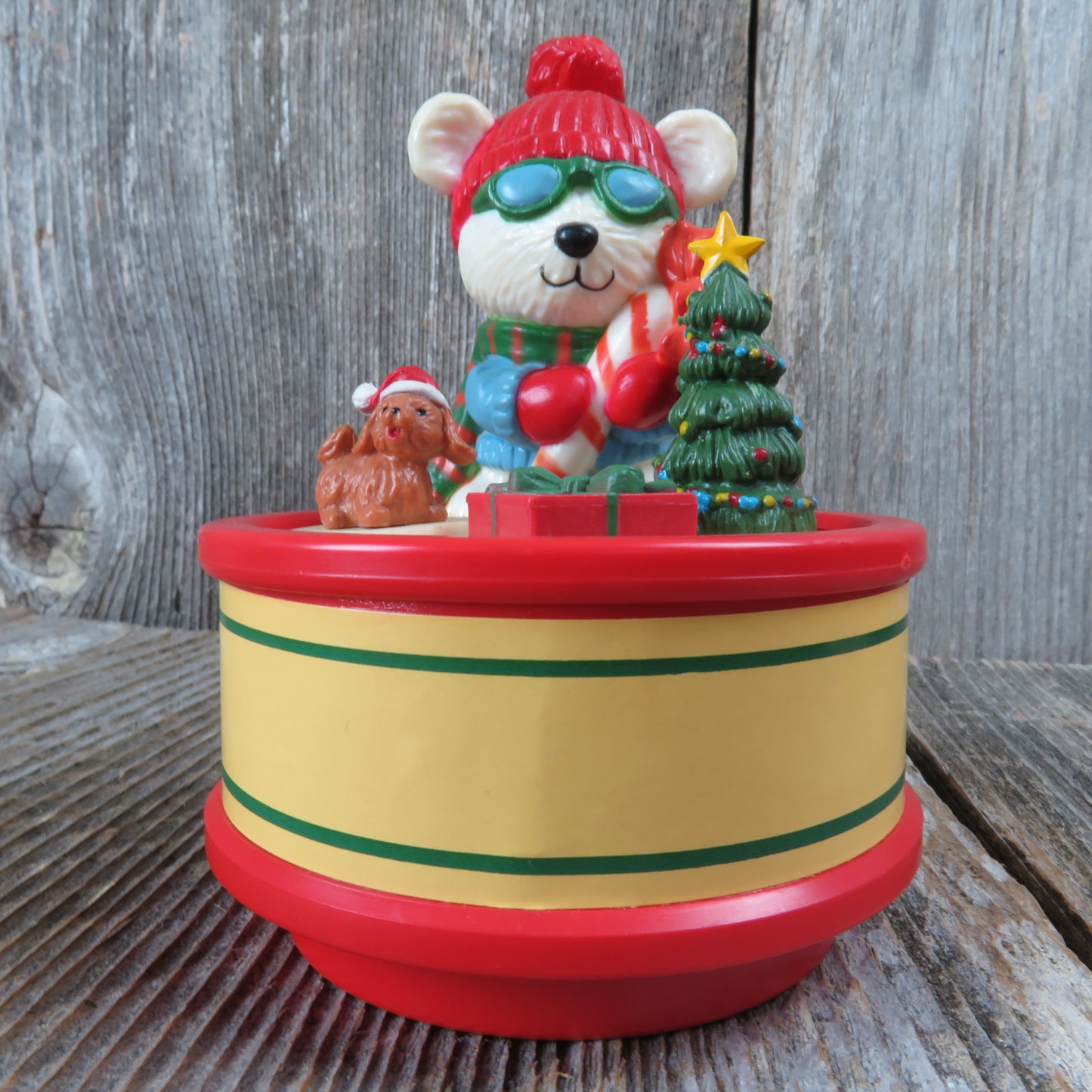 Vintage Christmas Music Box Seymour Mann Motion Musicals 1991 Polar Bear Dog - At Grandma's Table